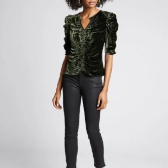 Frame Denim Velvet Blouse in Dark Green - Picture 1 of 4